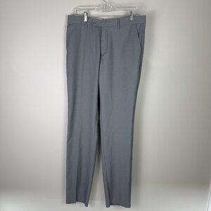 Haggar Men’s Dress Pants 34W Gray Flat Front Straight Slacks Business Casual